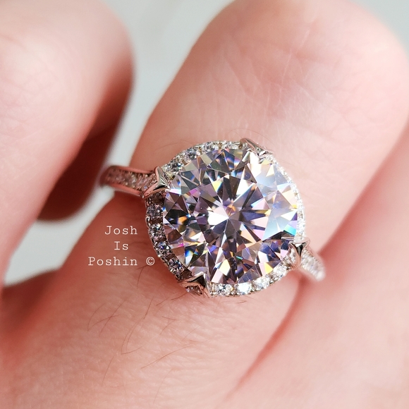 3.55CTW Pink diamond halo ring in sterling silver - Picture 5 of 17